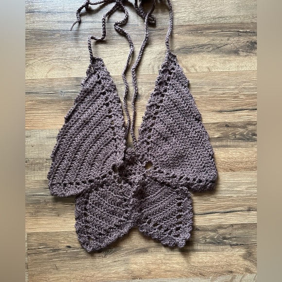 Handmade Crochet Brown Cotton Butterfly Top - Picture 1 of 2